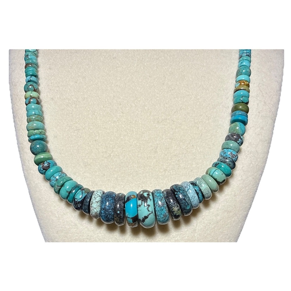 Jay King Graduated Chilean Turquoise & Sterling Silver Bead 20" Necklace J12-15 - Picture 2 of 4